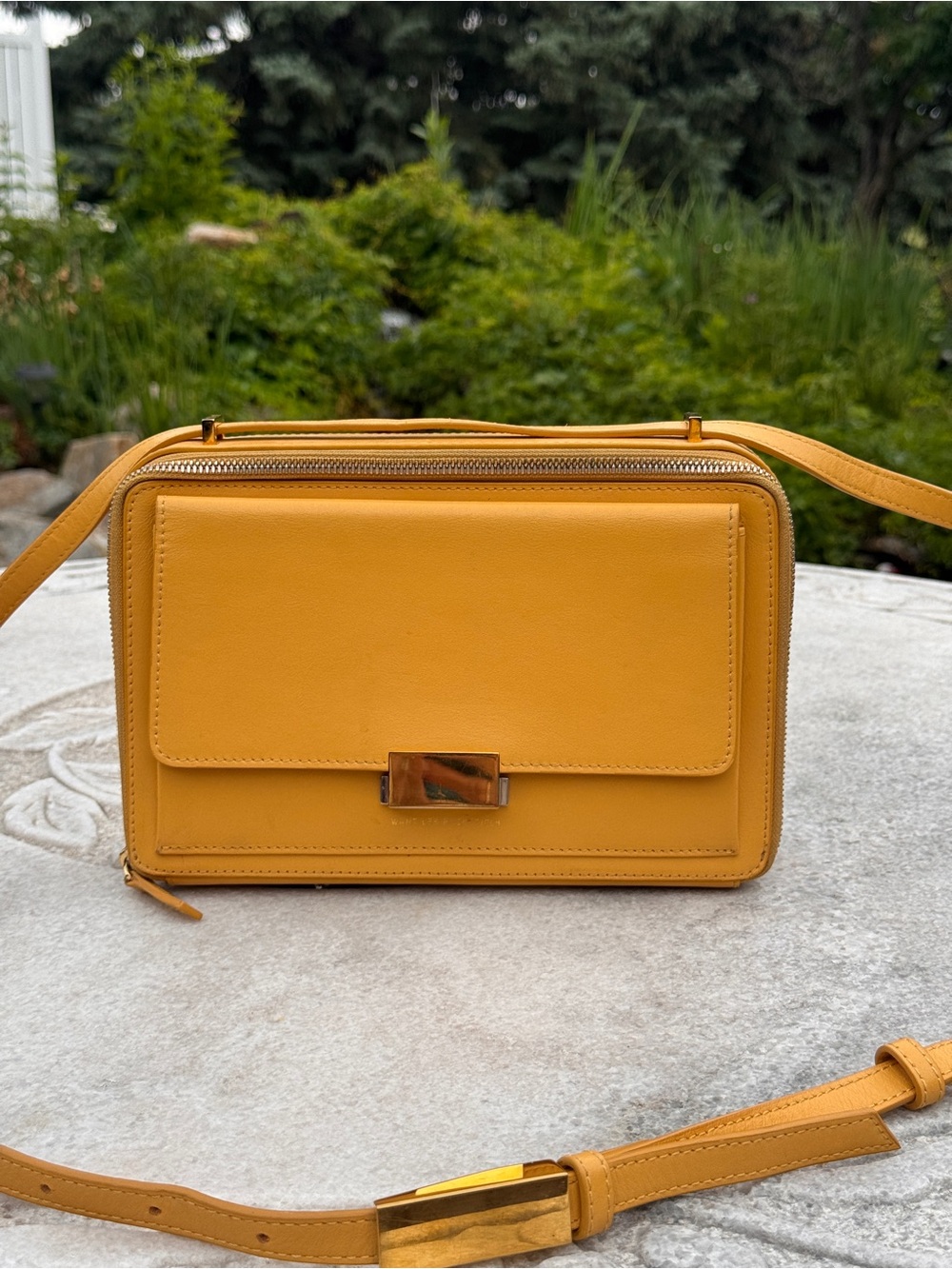 WANT Les Essentiels Mustard Yellow Leather Crossbody with Gold-Tone Hardware